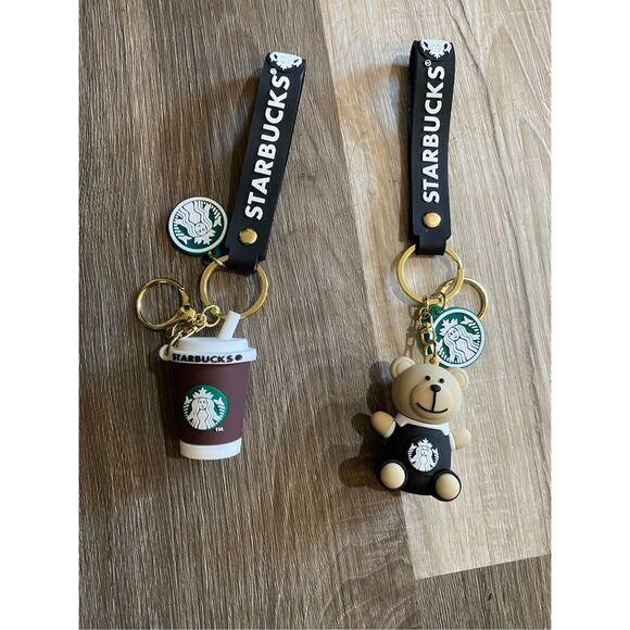 Starbucks Bundle of 2 Charms - Bear and Coffee Cup Keychains Clasp - Picture 1 of 3